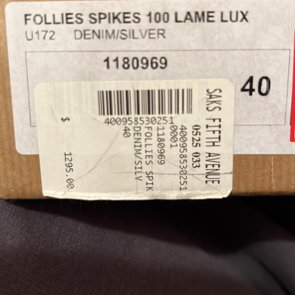 🚨 Christian Lounoutin Follies Spikes 100 Lame Lux Denim/Silver - Picture 6 of 6